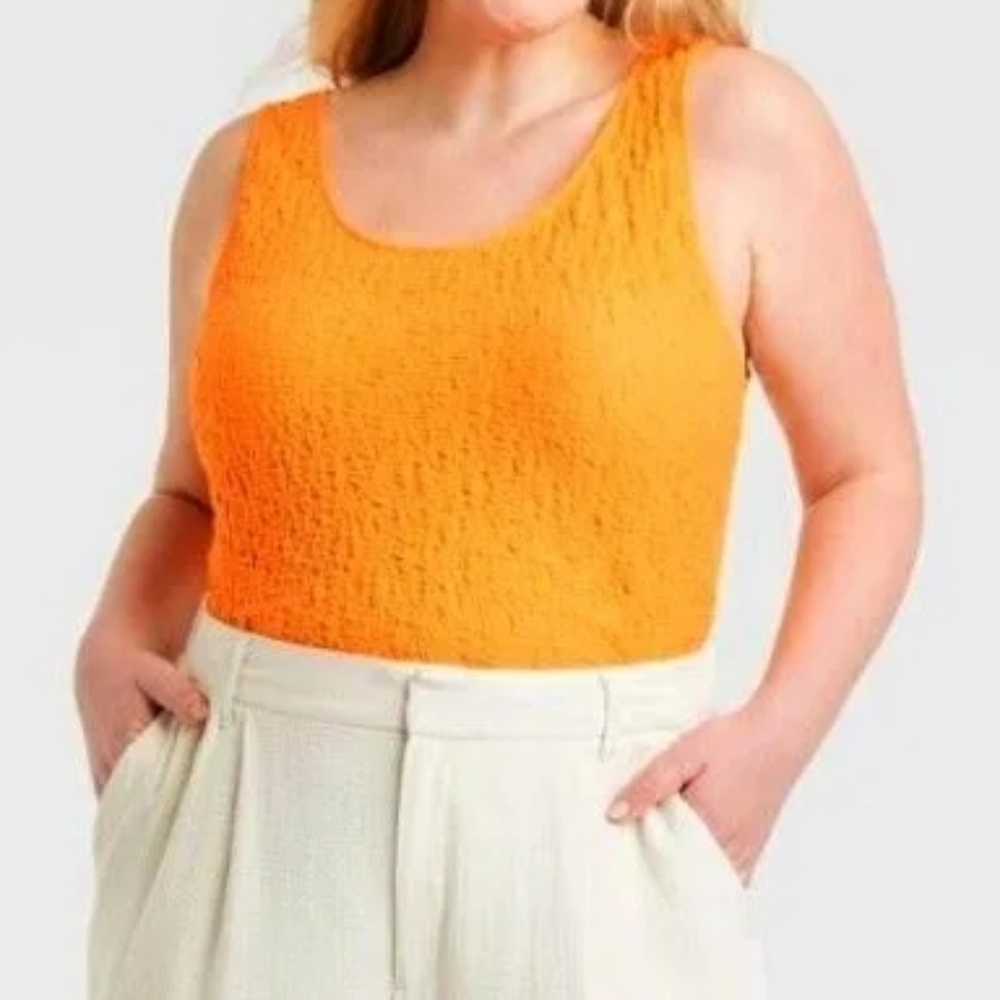 A New Day Orange Size XL Tank Top Blouse Cropped Crinkle Texture Stretch